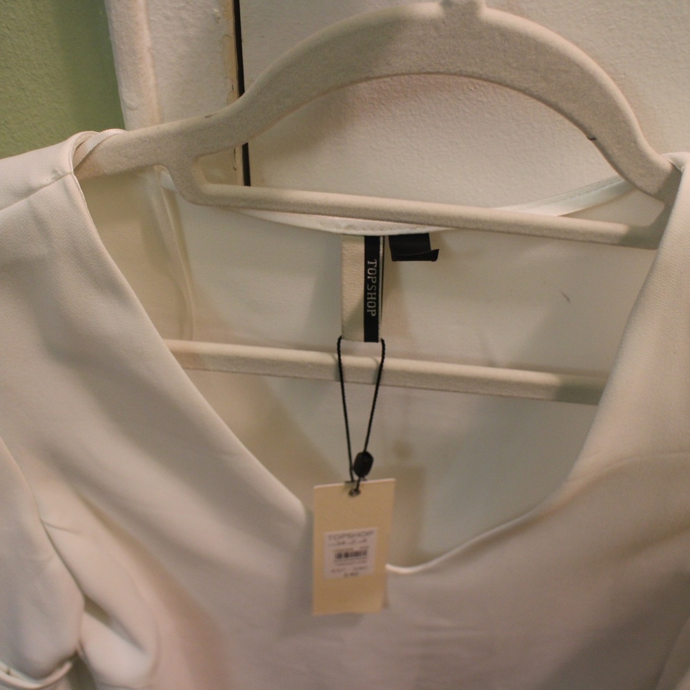 TOPSHOP Tie Trumpet Sleeve Blouse white size 2 - Picture 2 of 3